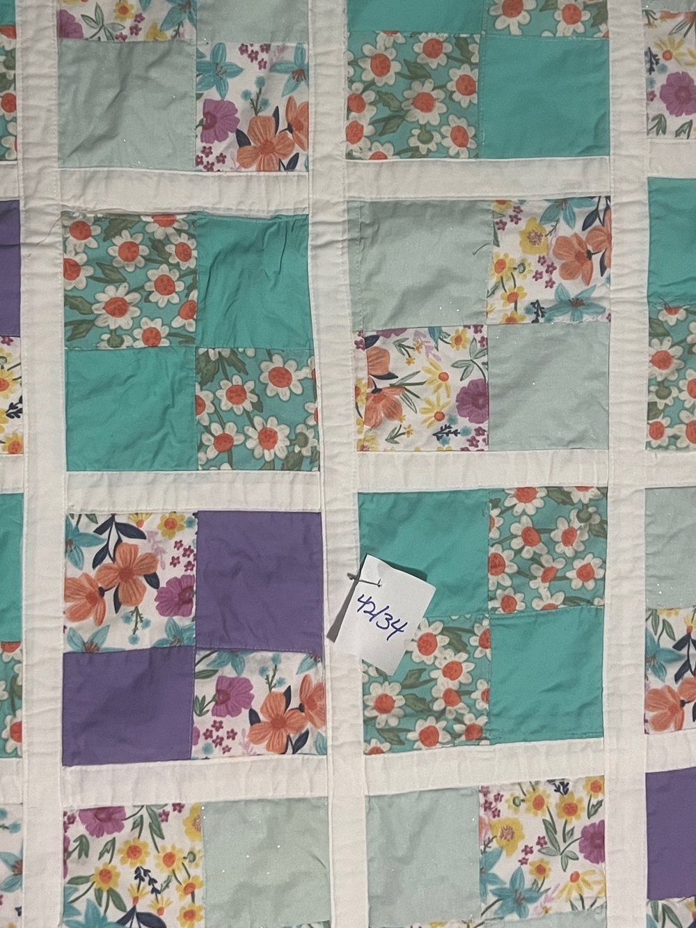 Kids Floral Patchwork Cotton Quilt in Teal, Purple & White